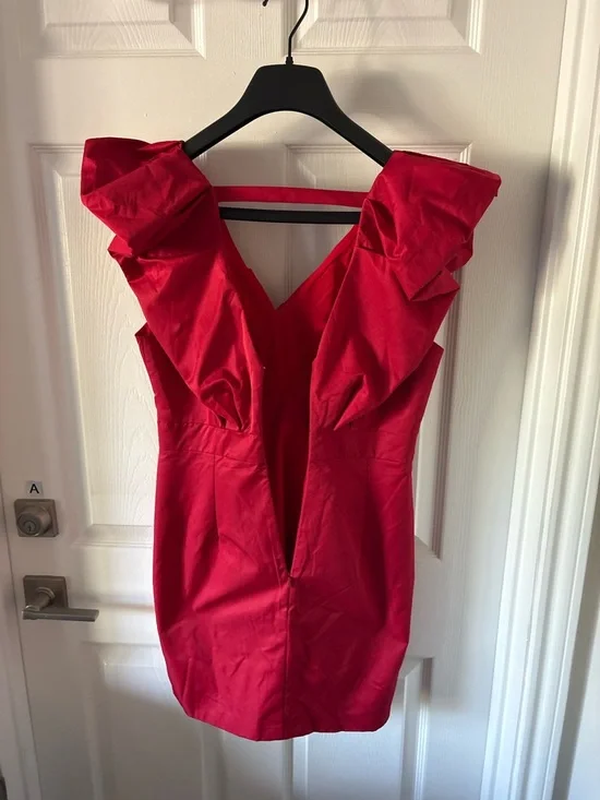 DO+BE Red Ruffle V-Neck Mini Dress Size L - Picture 5 of 7